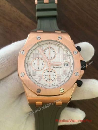 Audemars Piguet Royal Oak Offshore Replica Watches White Dial Rose Gold Bezel 072838